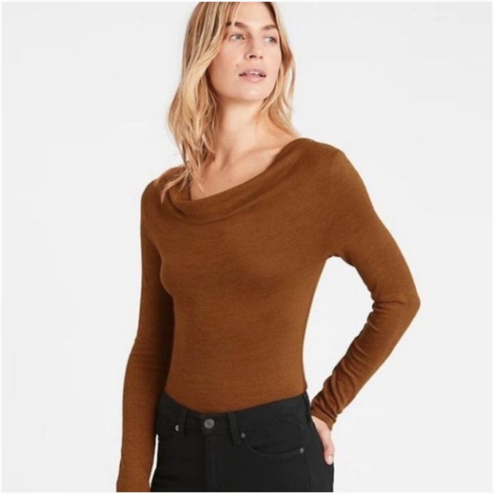 BANANA REPUBLIC Luxespun Cowl Neck Bodysuit NWT S Rust Spice Brown Stretch Women